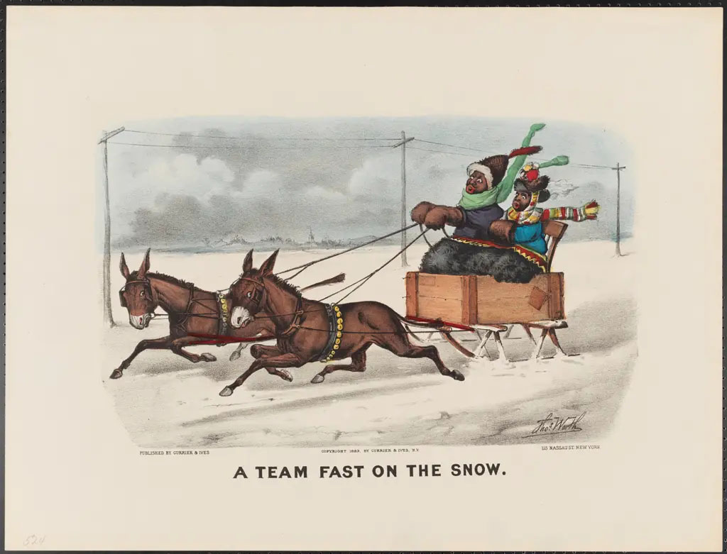 Photo of Black people riding a horse drawn open sleigh
